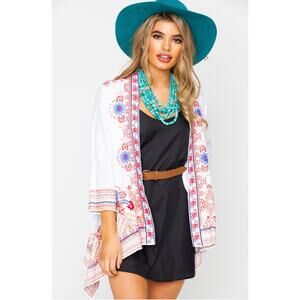 Johnny Was Fredrique Draped Embroidered Cardigan Small